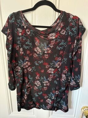 Free People Floral 3/4 sleeve top
